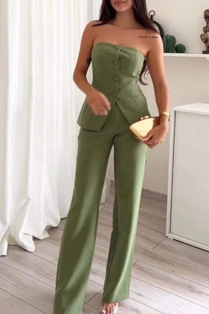 Bria | Strapless Button-Down Jumpsuit