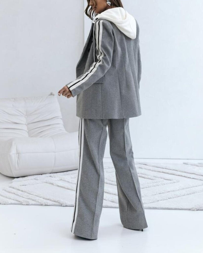 Silvia | Elegant striped hooded blazer with trousers