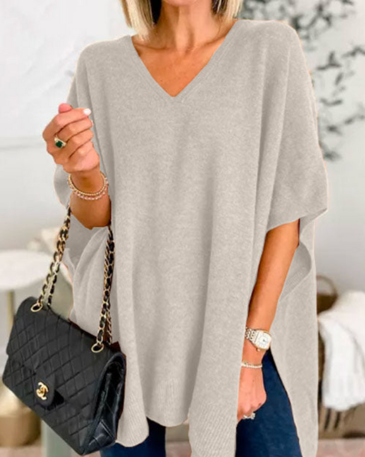 Erica | V Neck Loose Fit Solid Poncho Tee