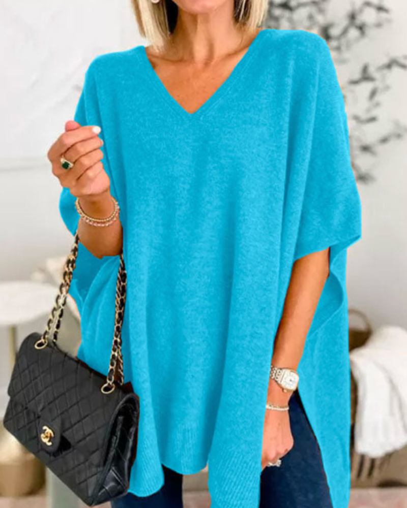 Erica | V Neck Loose Fit Solid Poncho Tee
