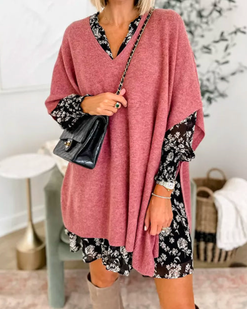 Erica | V Neck Loose Fit Solid Poncho Tee