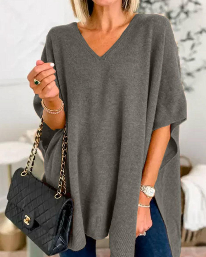 Erica | V Neck Loose Fit Solid Poncho Tee
