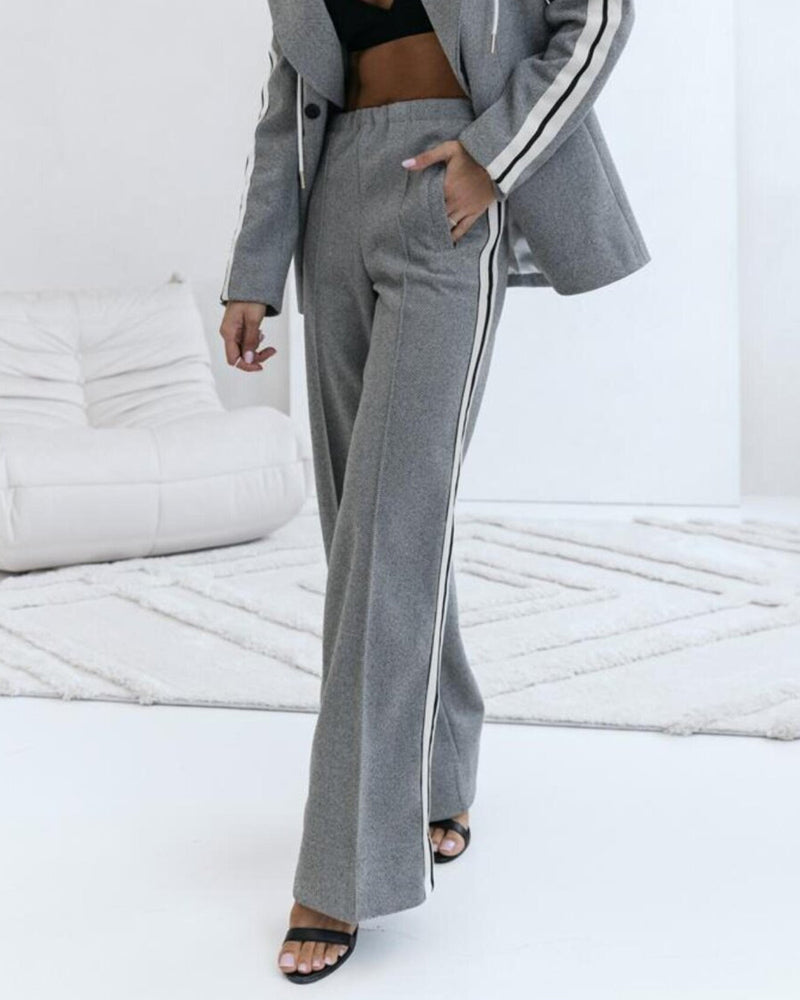 Silvia | Elegant striped hooded blazer with trousers