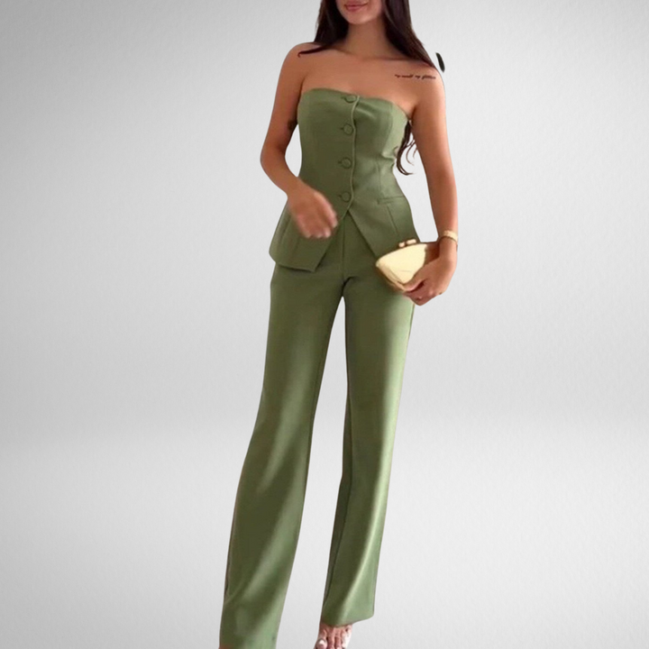 Bria | Strapless Button-Down Jumpsuit