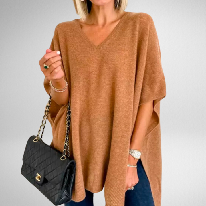 Erica | V Neck Loose Fit Solid Poncho Tee