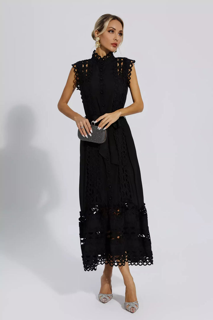 Kyra | Black Sleeveless Hollow Maxi Dress