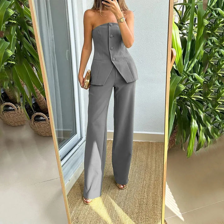 Bria | Strapless Button-Down Jumpsuit