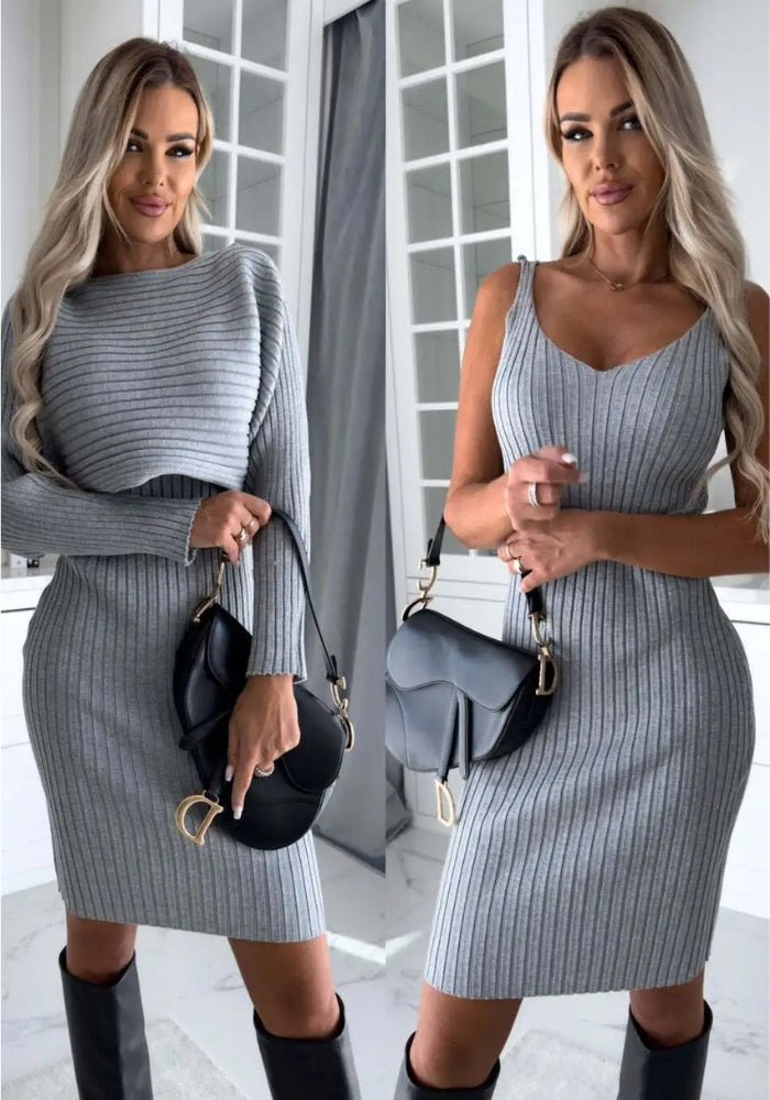 Soraya | Ribbed Fabric Cropped Sweater and Dress Set