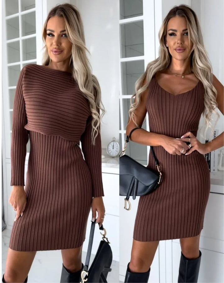 Soraya | Ribbed Fabric Cropped Sweater and Dress Set