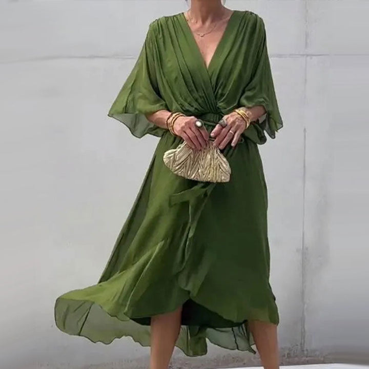 Annabella | Flowy Green Tie-Waist Dress